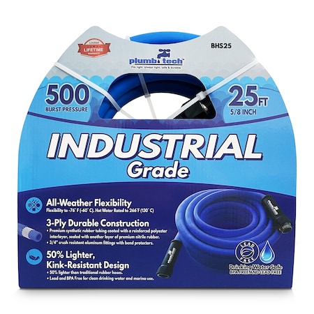 Plumb Tech 5/8 in ID x 25 ft L Water Hose, Synthetic Rubber Tube, Blue BHS25